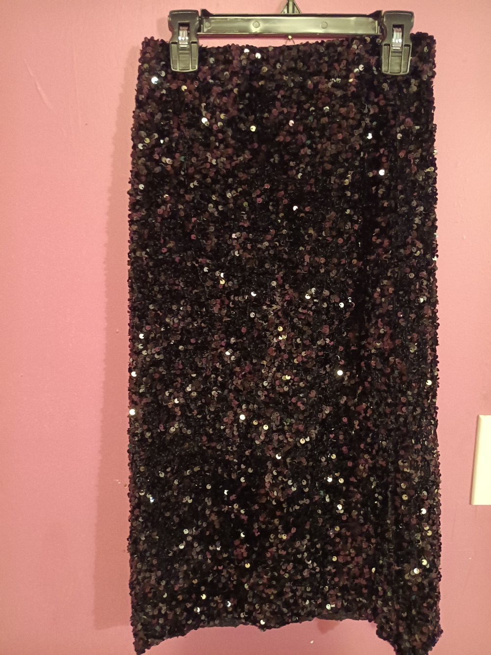 Womens Black Sequin Pencil Skirt (S)